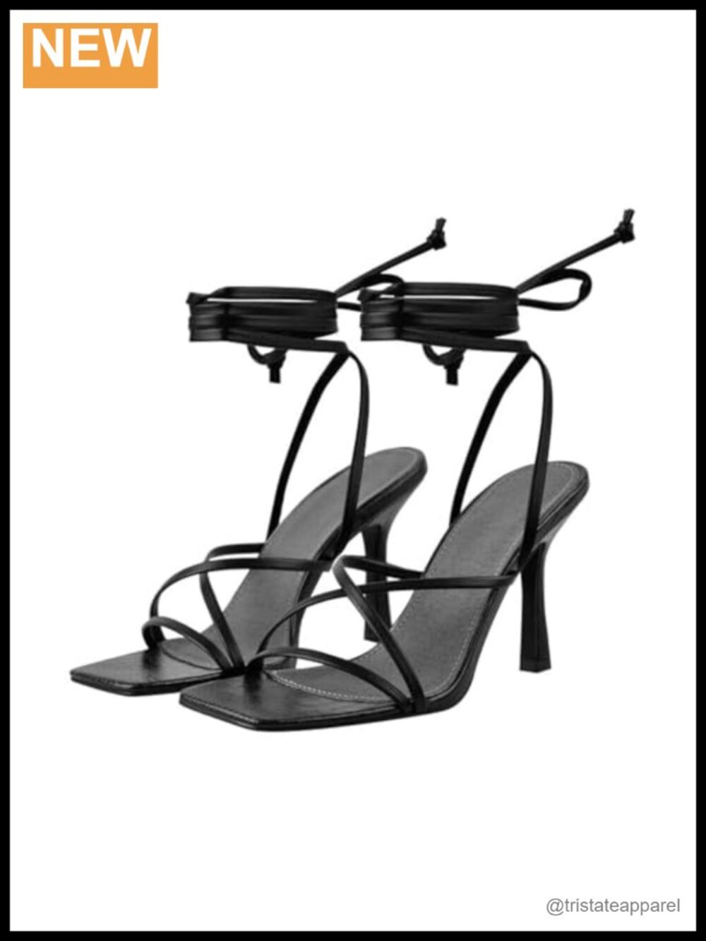 LISHAN Stiletto Heeled Sandals Lace Up Square Toe Padded Insole
